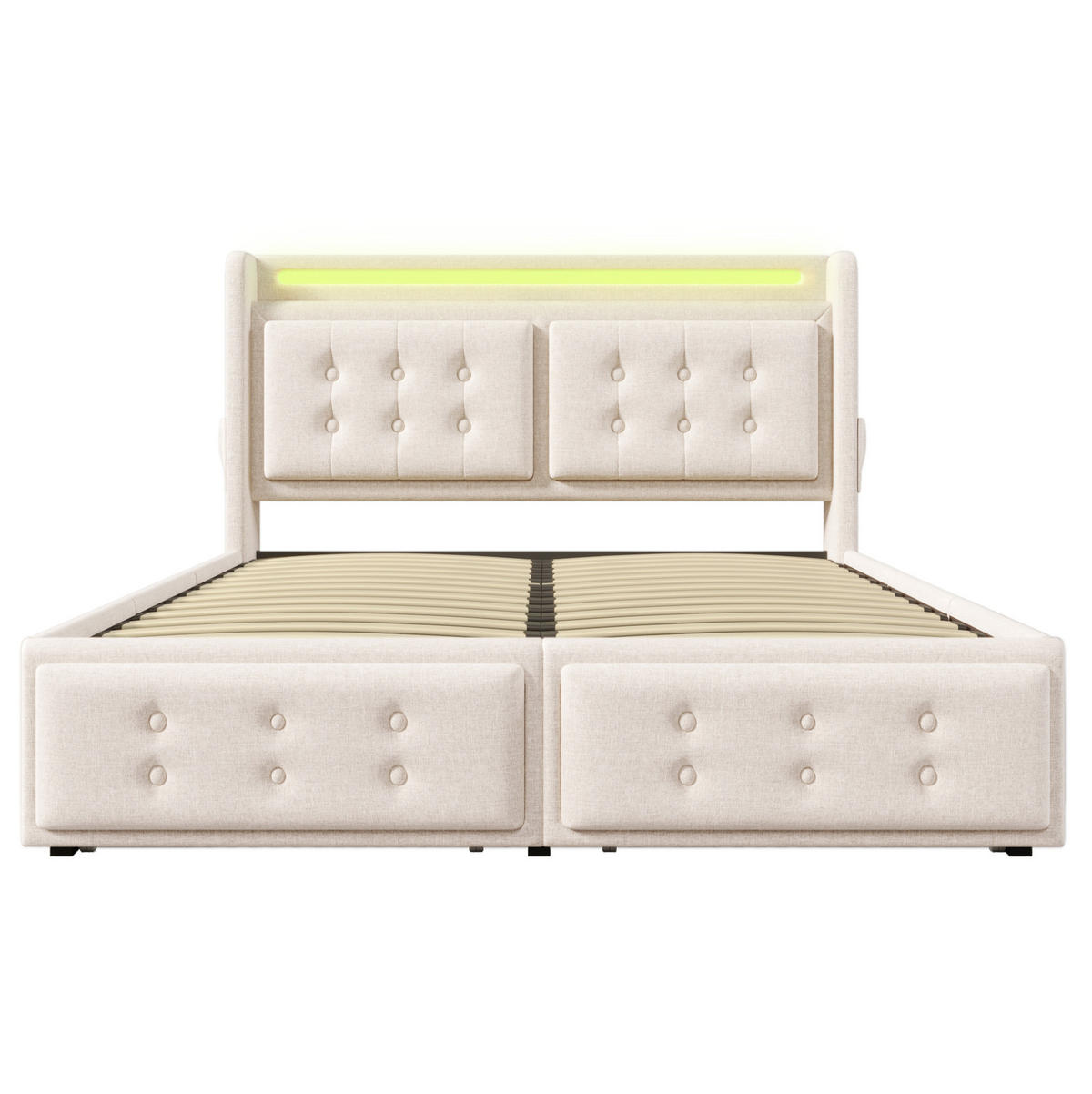 POLSTERBETT 140/200 cm Beige mit LED-Kopfteil und USB-C-Anschluss Mit Matratze - Beige, Textil (140/200cm) - OKWISH