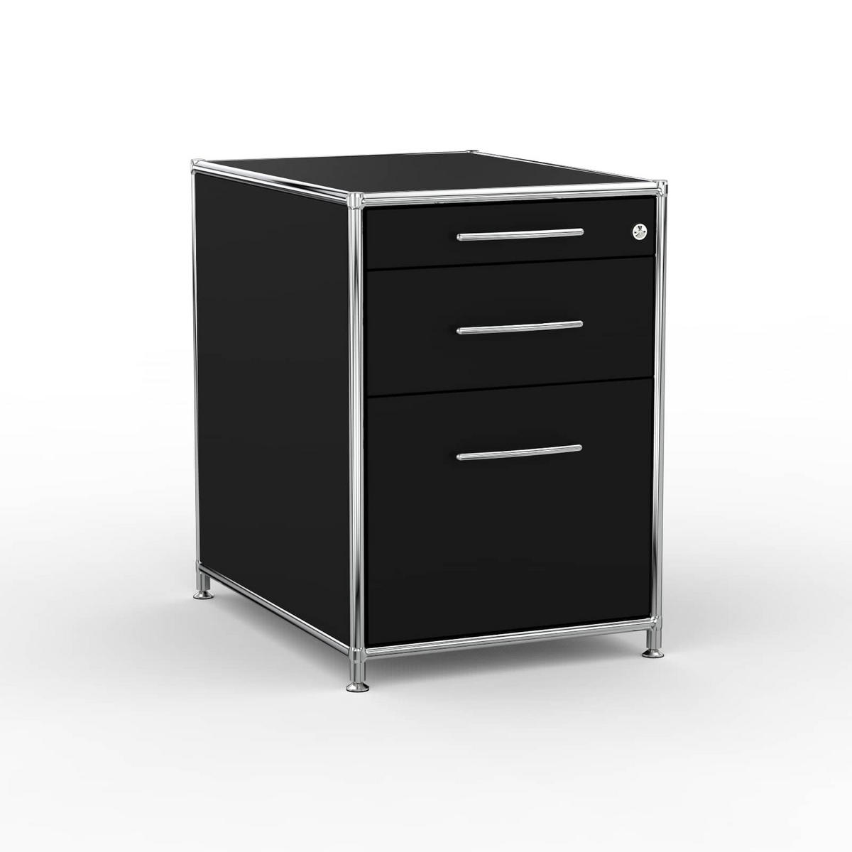 BÜRO-STANDCONTAINER Holz, 60 cm, 3 Schubladen, 1 Hängeregistratur, Schwarz - Chromfarben/Silberfarben, Holzwerkstoff/Metall (60/61/60cm) - Versee