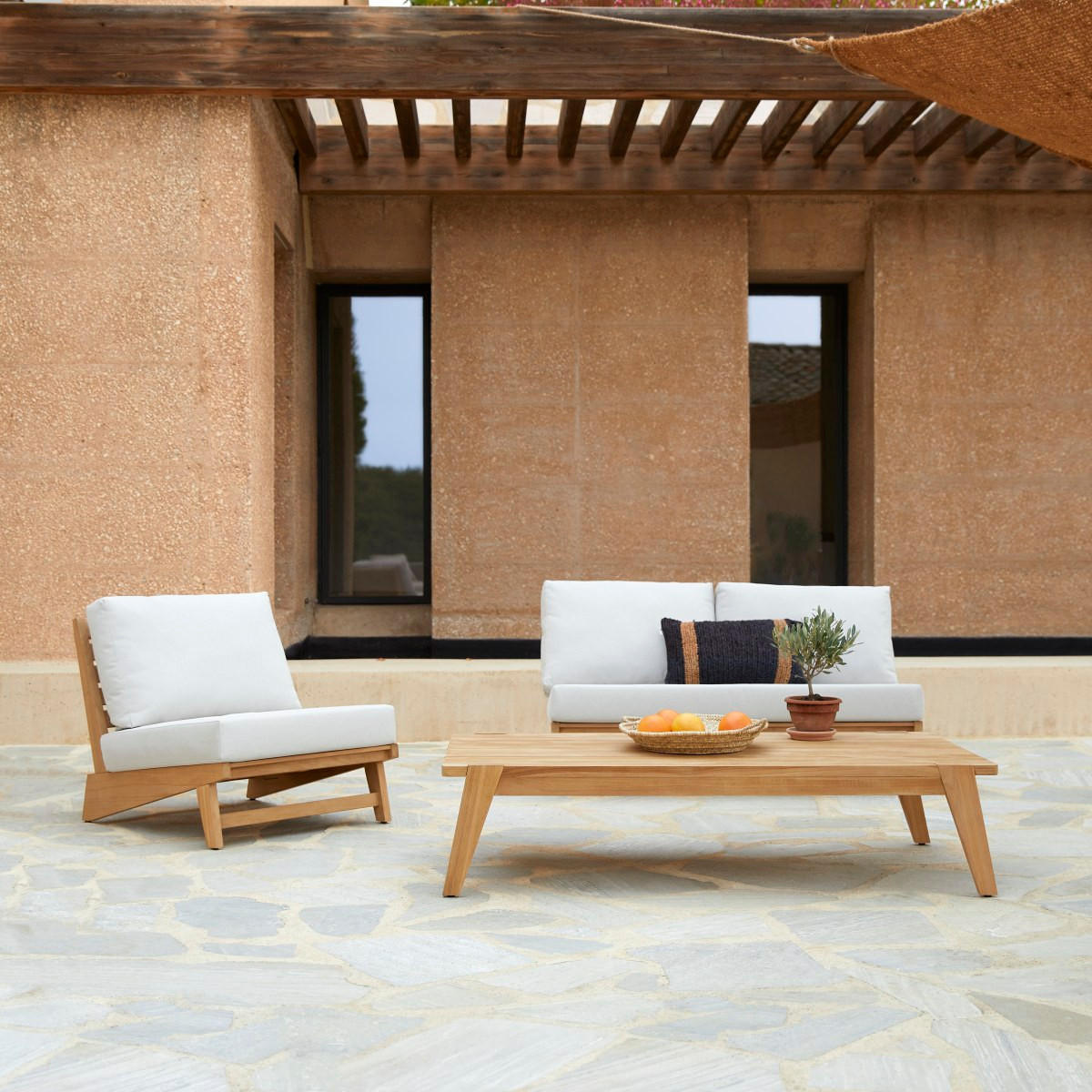 GARTENLOUNGE 3-tlg Olia Weiß aus Teak - Weiß, Holz - Tikamoon