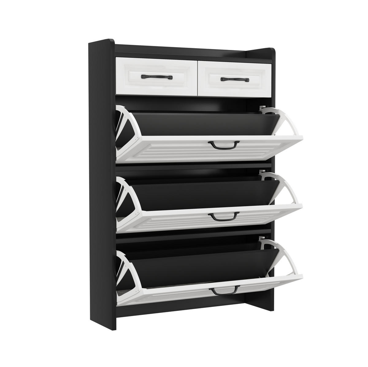 SCHUHSCHRANK 80/23,5/131 cm mit 3 Klappen und 2 Schubladen in Weiß - Weiß, Holzwerkstoff (80/131/23.5cm) - BEAOK