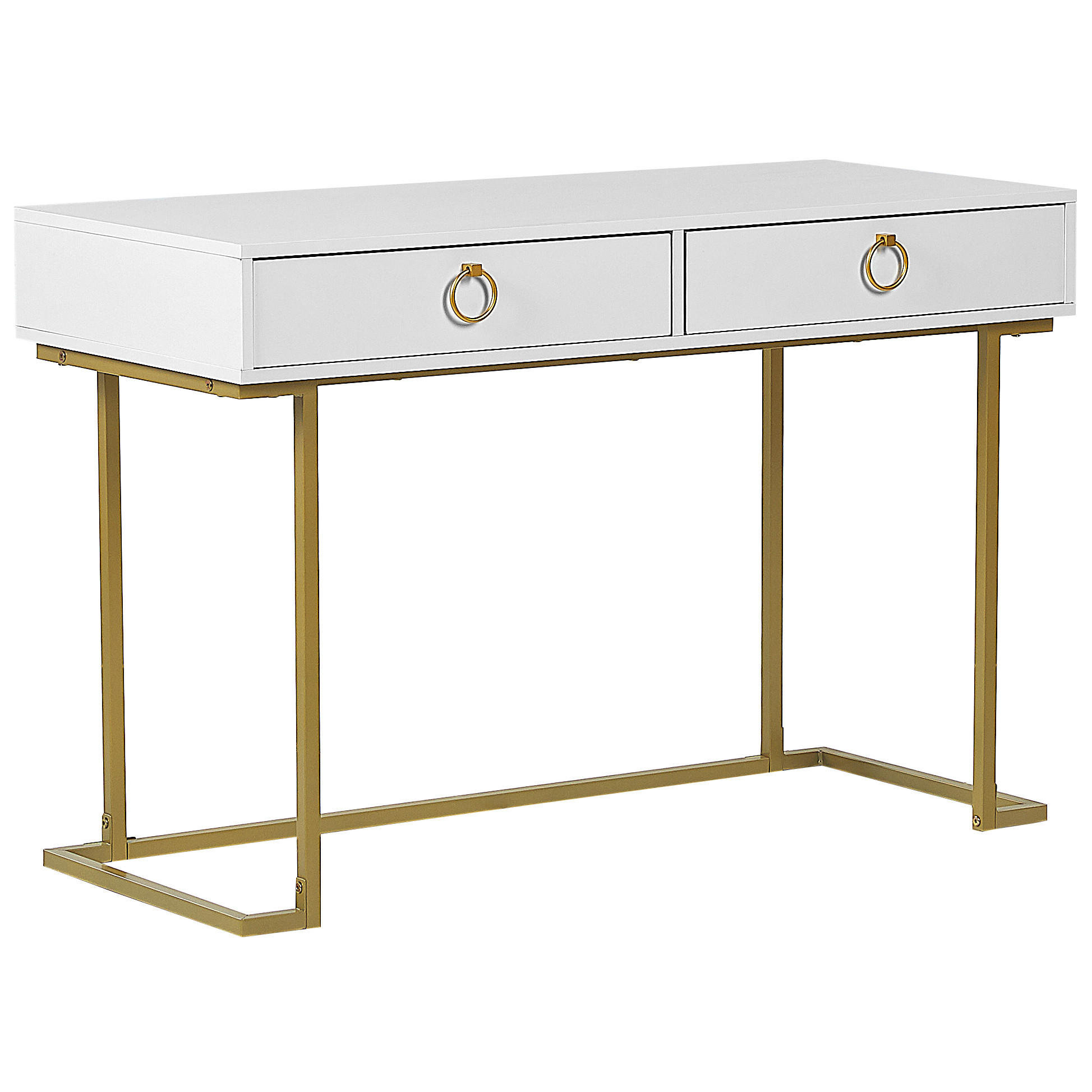 KONSOLENTISCH weiß/gold 2 Schubladen Westport - Goldfarben/Weiß, Metall (115/77/50cm) - Beliani