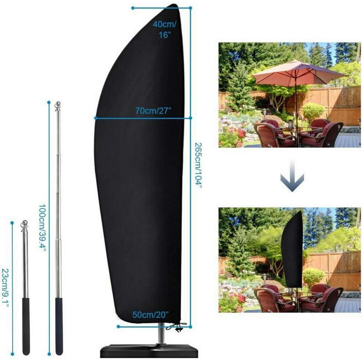 SONNENSCHIRM Schutzhülle mit Stab 265 cm 210D Oxford-Gewebe - Schwarz, Textil (40/50/50cm)