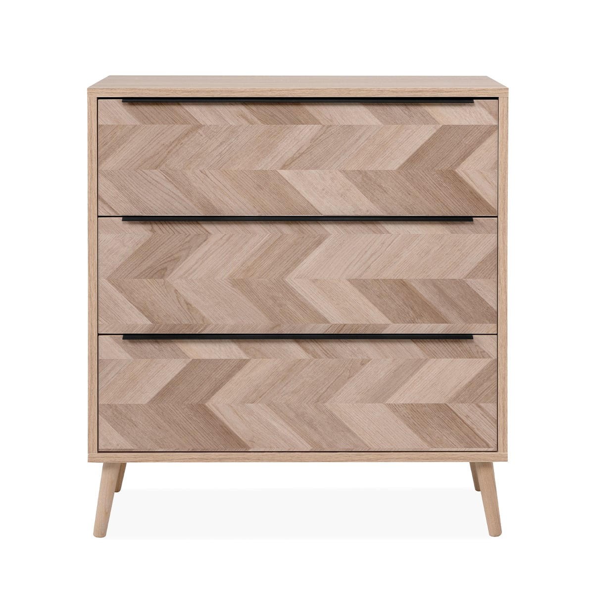 KOMMODE mit 3 Schubladen in Sonoma Eiche und Fischgrätmuster L80 cm - Torun - Eschefarben, Holzwerkstoff (38.5/87/80cm) - Calicosy