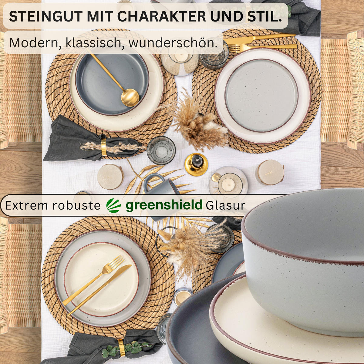 TAFELSERVICE BOMBAY MOONLIGHT - 12 tlg aus Steingut - Multicolor, Stein (27/9.5/27cm) - Sänger