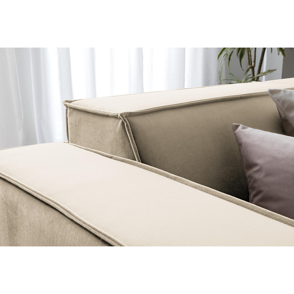 ECKSOFA mit Ottomane - Beige/Schwarz, Kunststoff/Textil (260/234cm) - home24