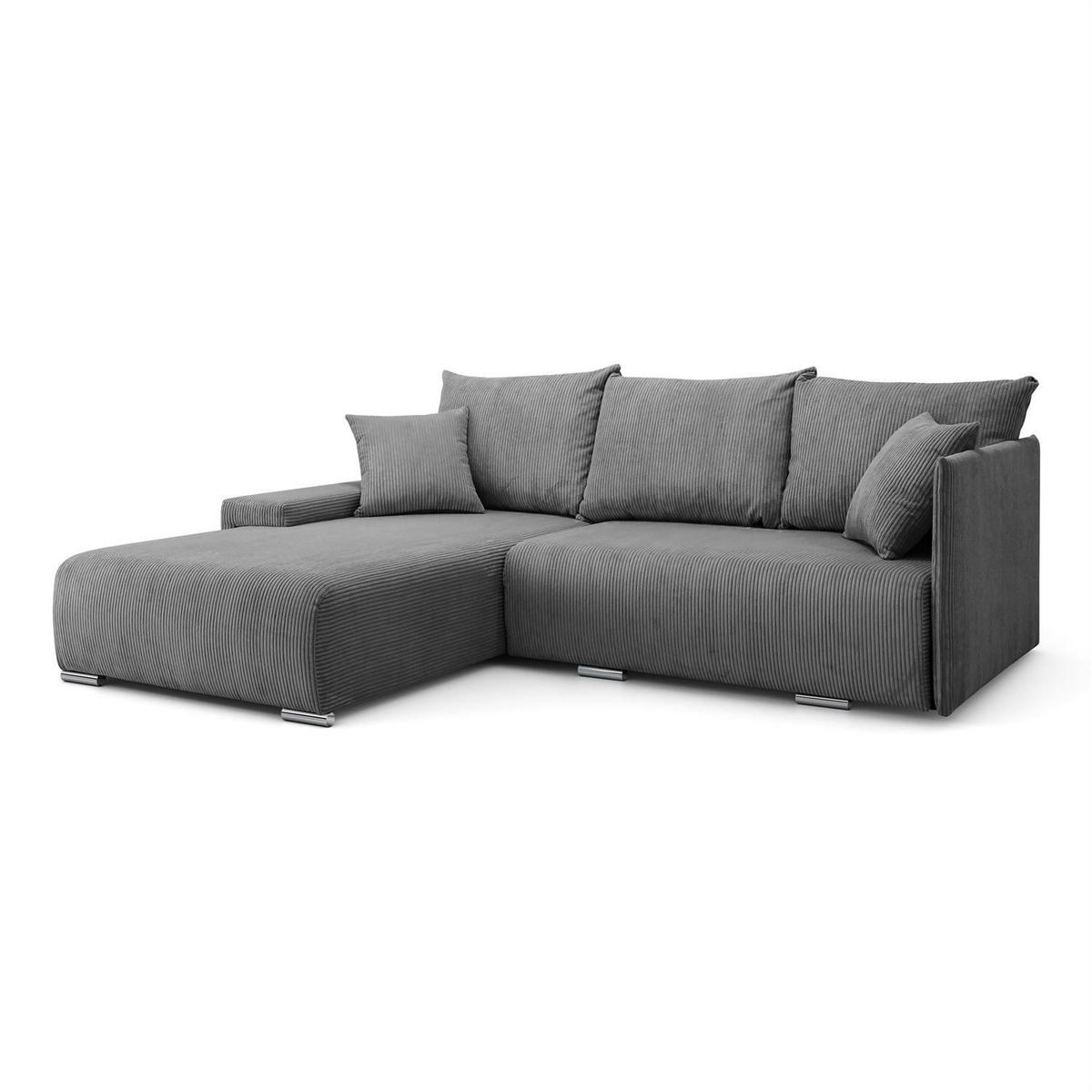 ECKSOFA LAVIO L mit Schlaffunktion und Bettzeugkasten Linke - Grau, Textil (246/188cm) - Lookway