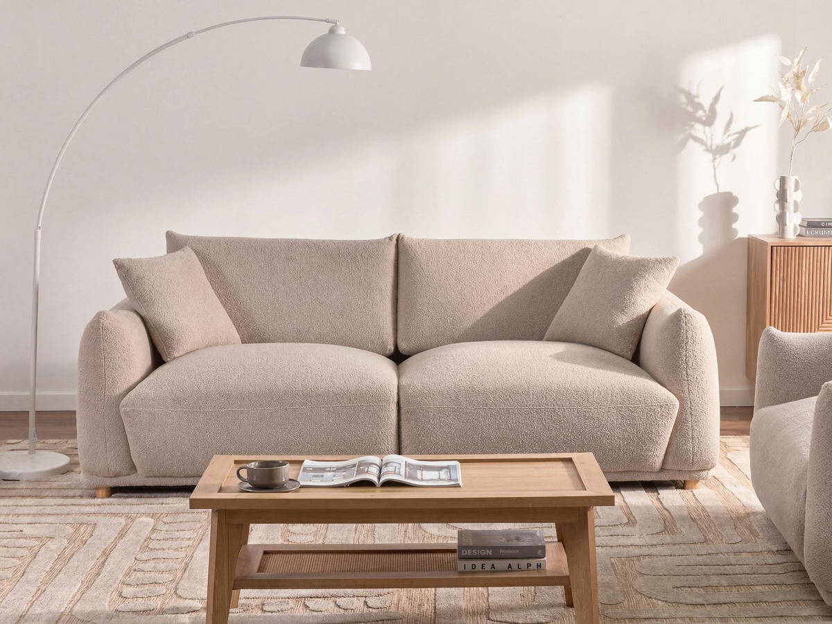 POHOVKA 3-místná Bouclé Béžová Jubek - béžová, textil (214/81/104cm) - Beliani