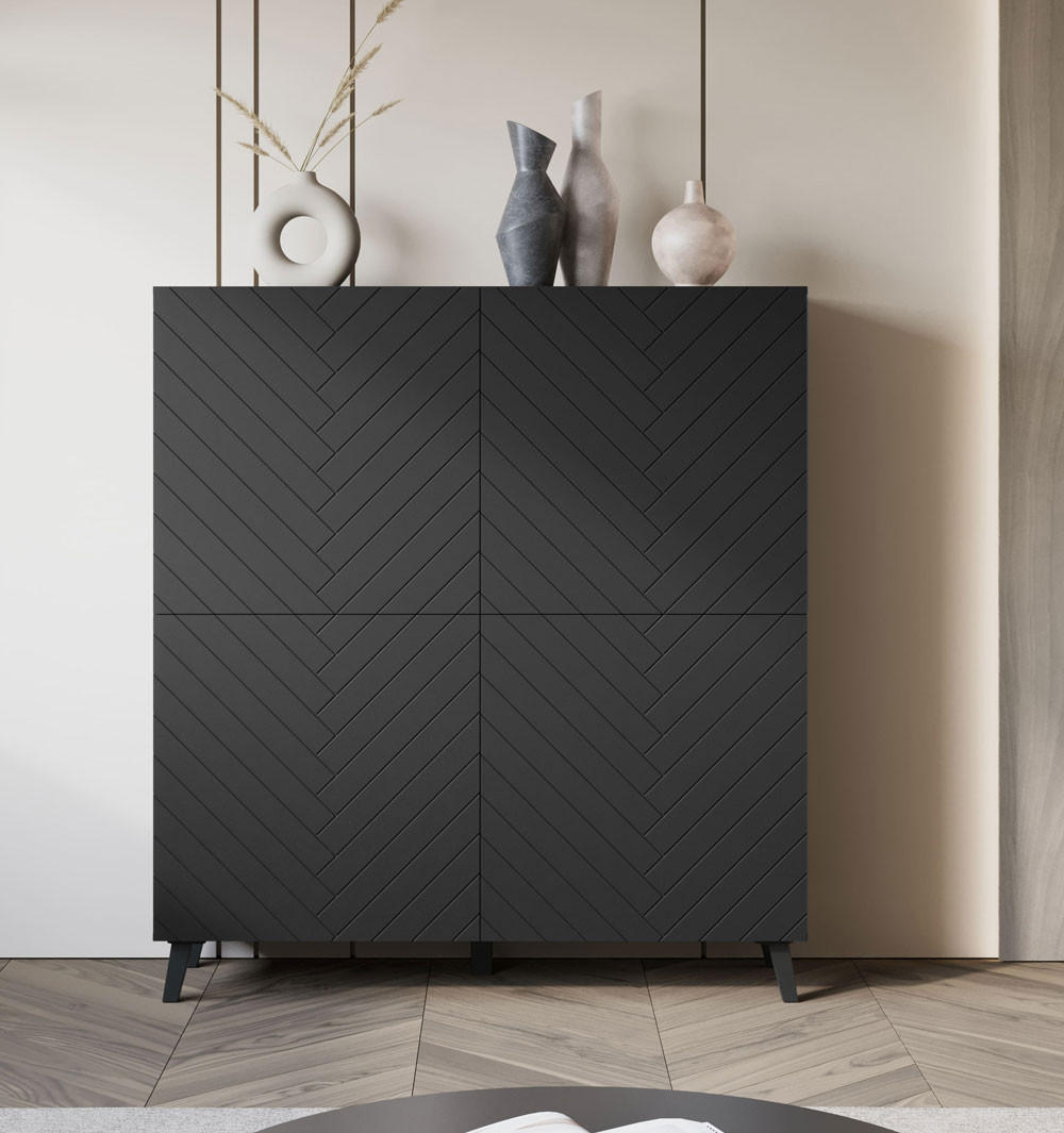 HIGHBOARD Phuket Schwarz Fischgrätenmuster / 120 / 39 / 128 cm - Schwarz/Graphitfarben, Holz/Holzwerkstoff (120/128/39cm) - Feldmann-Wohnen