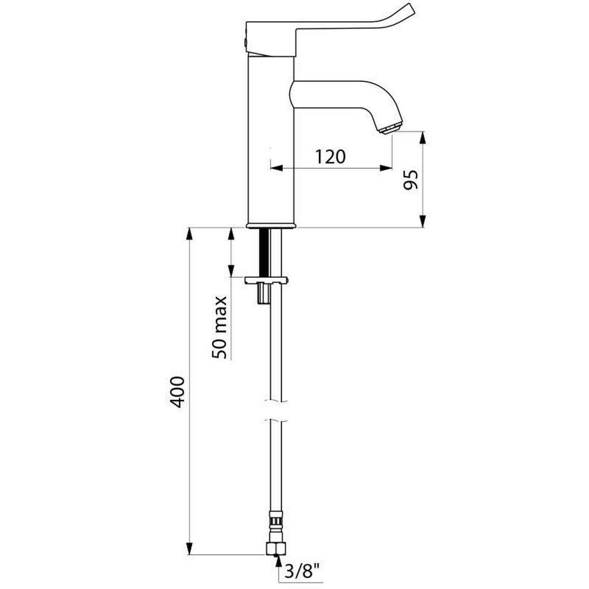 EINHEBEL-WASCHTISCHMISCHER H95 L120 Hygienehebel ohne Ablaufgarnitur - Chromfarben, Metall (22/9.5/30cm) - Delabie