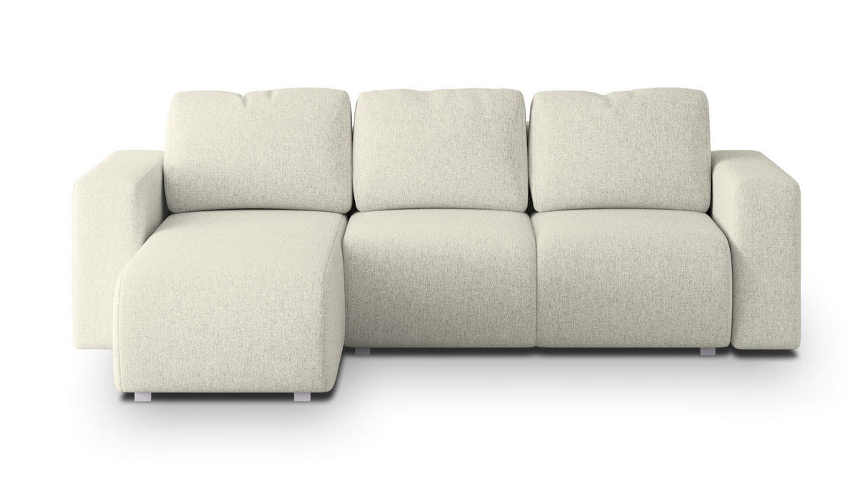 ECKSOFA RINOVA Creme Geflochtener Stoff mit Schlaffunktion - Creme, Holz (250/143cm) - MASSENO