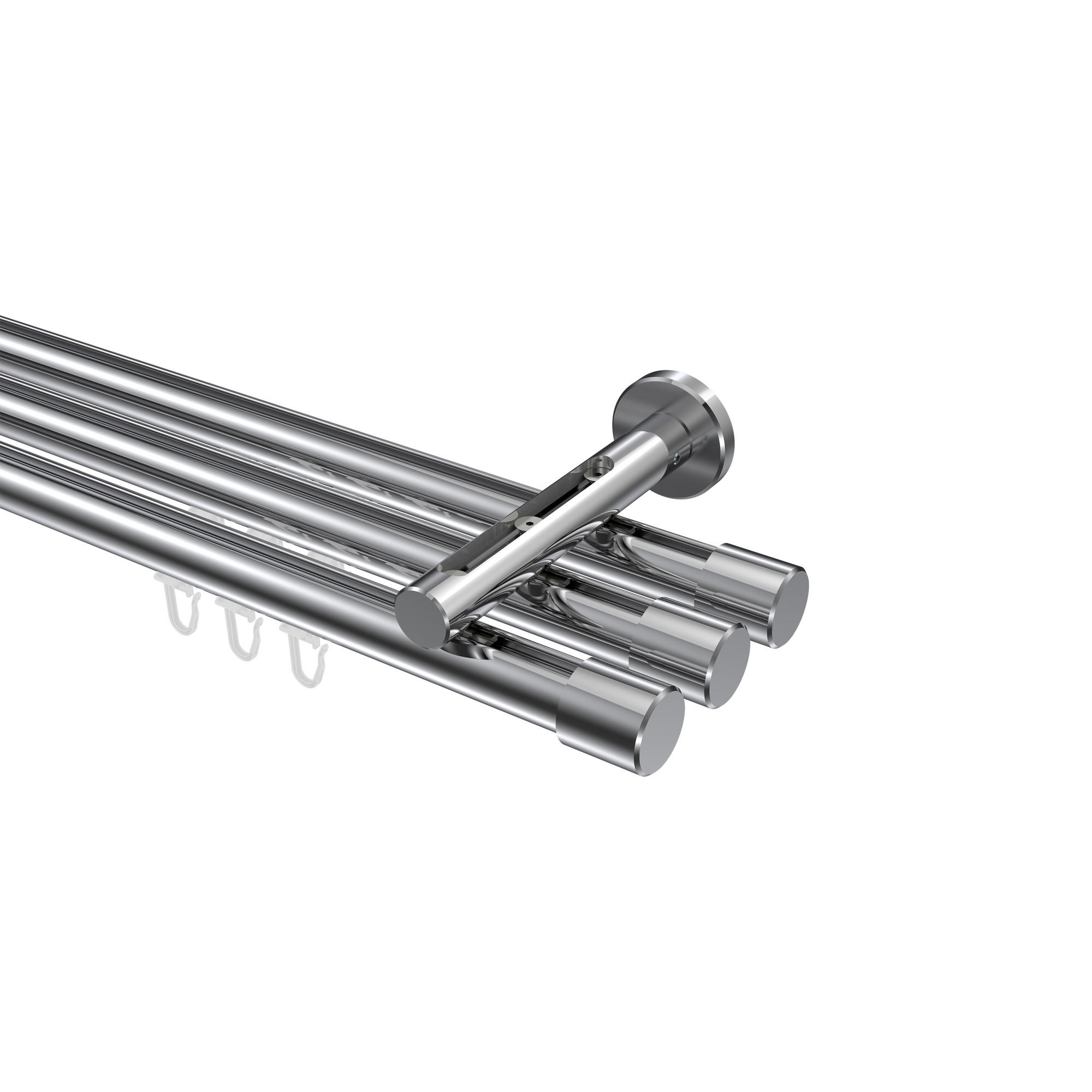 INNENLAUF-GARDINENSTANGEN-SET Siteno Santo 360 cm (geteilt in 2 x 180 cm), 3-läufig, 20 mm Ø Chrom - Chromfarben, Metall (360cm) - INTERDECO