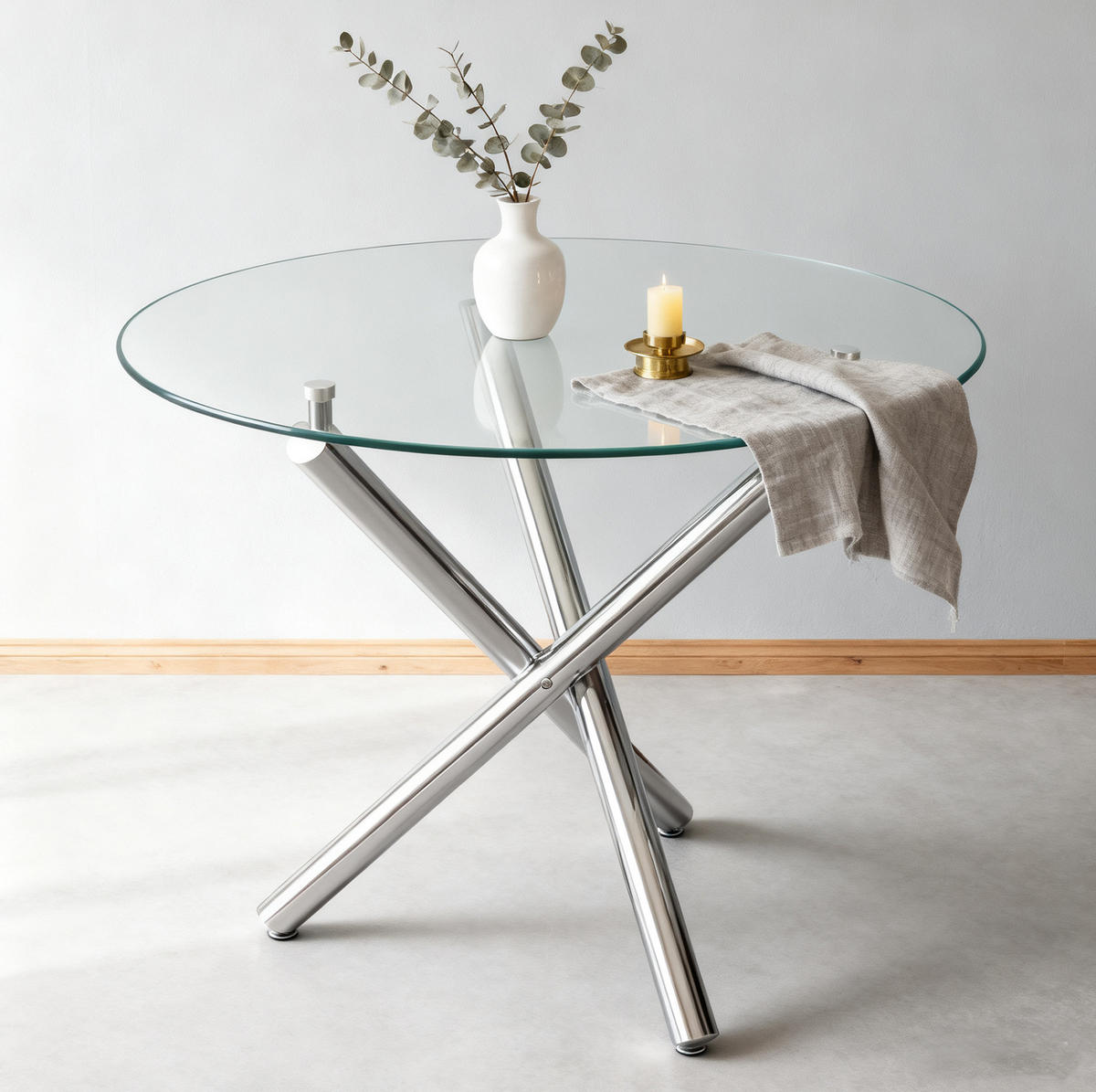 COUCHTISCH aus Glas und Metall in Silber mit verstellbaren Gleitern - Silberfarben, Glas (80/80/77cm) - Modfu