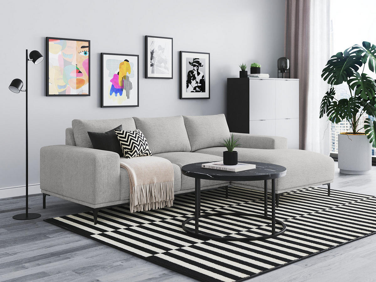 ECKSOFA - Schwarz/Grau, Textil/Metall (244/150cm) - home24