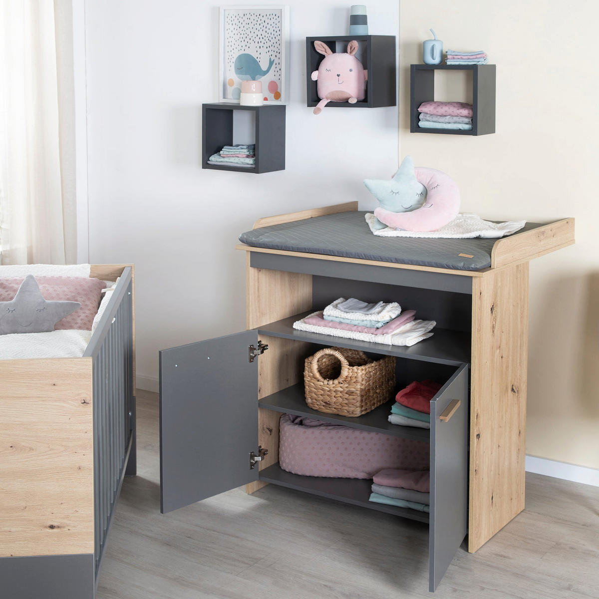 WICKELKOMMODE Anna - Anthrazit/Sonoma Eiche, Holz/Holzwerkstoff (88/98/75cm) - Roba