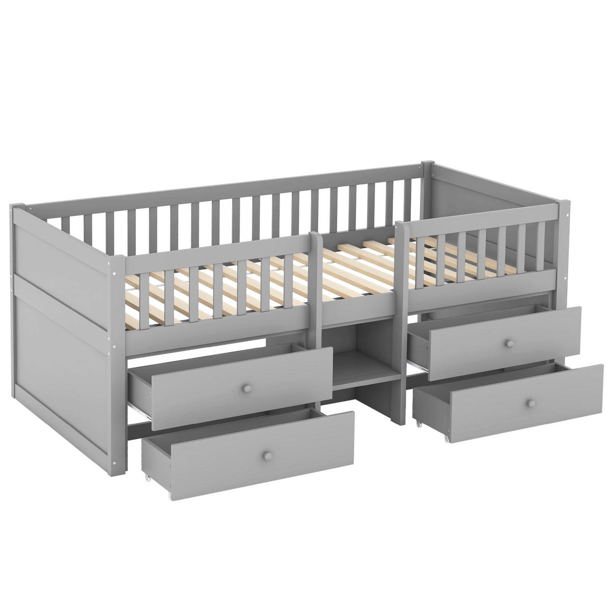 HOCHBETT 90/200 cm Grau aus Kiefernholz und MDF mit 4 Schubladen - Grau, Holz (90/200cm) - OKMYHOME