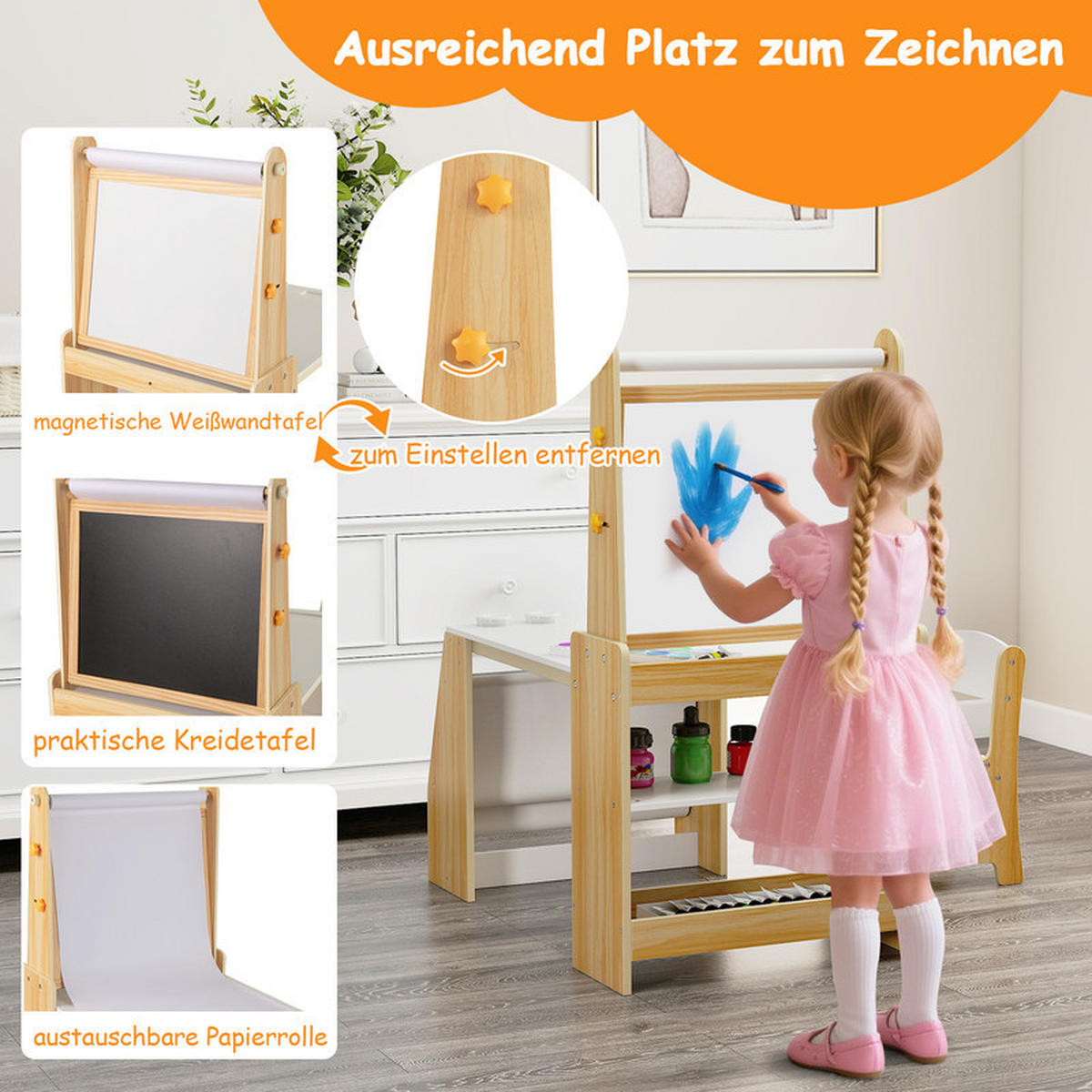 KINDERTISCHSET aus Holz natur(2-tlg) - Naturfarben, Holzwerkstoff (101/112/59cm) - COSTWAY