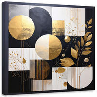 LEINWANDBILD, Abstrakt Kreise und Blätter in Schwarz und Gold - Schwarz, Textil (30/30cm) - Feeby