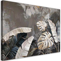 BILDER, Monstera- und Bananenblätter auf grauem Hintergrund - Grau, Textil (120/80cm) - Feeby
