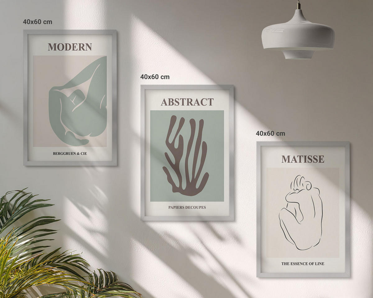 BILDER SET 3er Set - 40x60 cm Silberner Rahmen - Matisses stilvolle abstrakte Gemälde - Silberfarben, Kunststoff (40/60cm) - TULUP