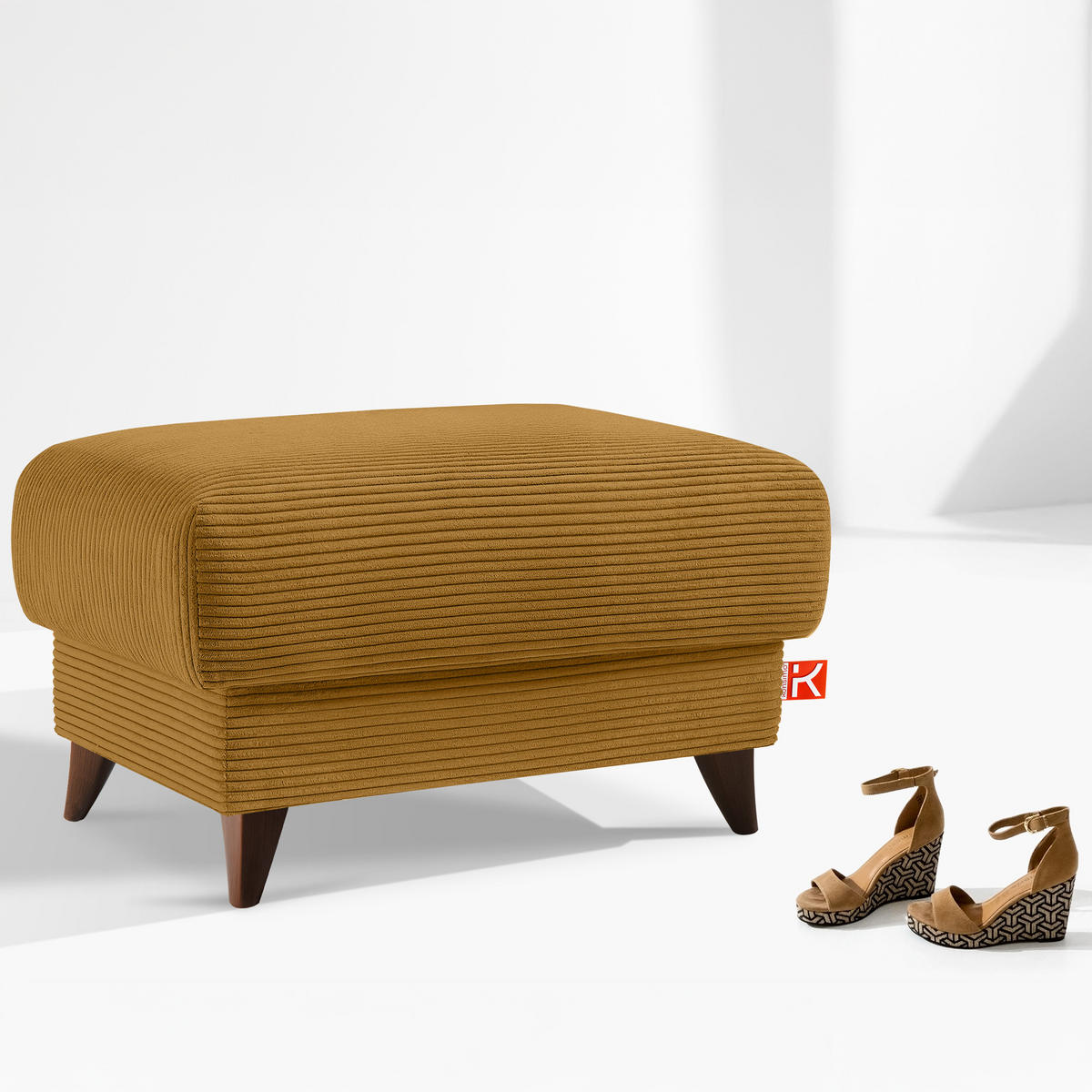 HOCKER GUSTAVO II, Gelb - Gelb/Braun, Holz/Holzwerkstoff (92/49/92cm) - KONSIMO®