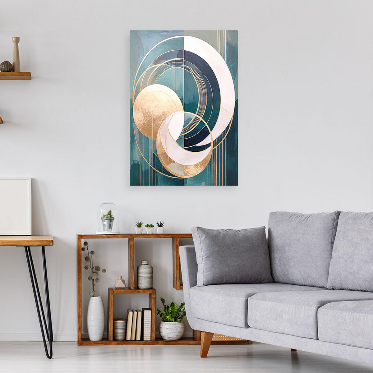 WANDBILD, Türkis-goldene abstrakte Kreise Formen - Grün, Textil (40/60cm) - Feeby