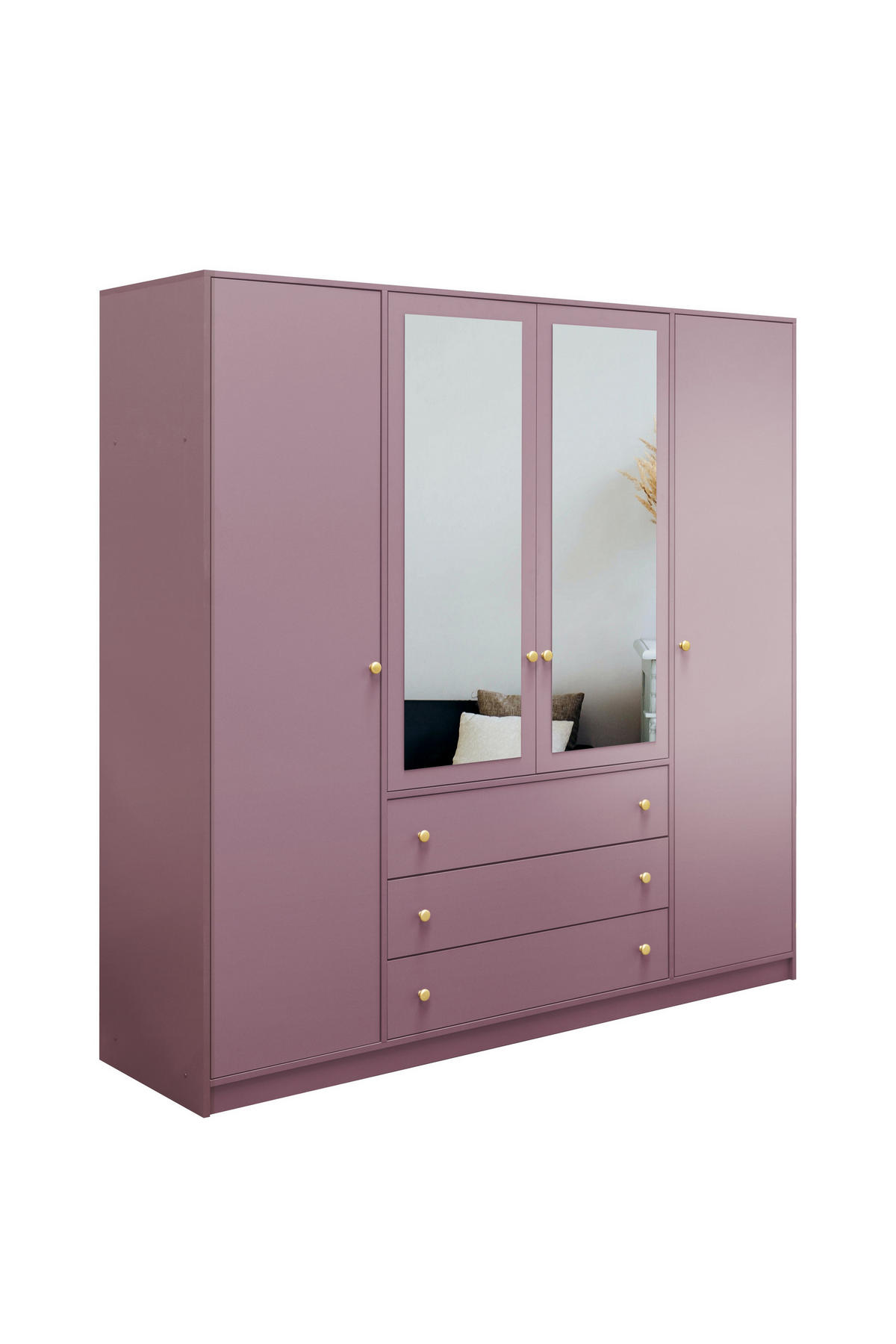 DREHTÜRENSCHRANK GALIO 196/200/57,5 cm 4-türig mit Spiegel Violett - Violett, Holzwerkstoff (196/200/57.5cm) - MASSENO