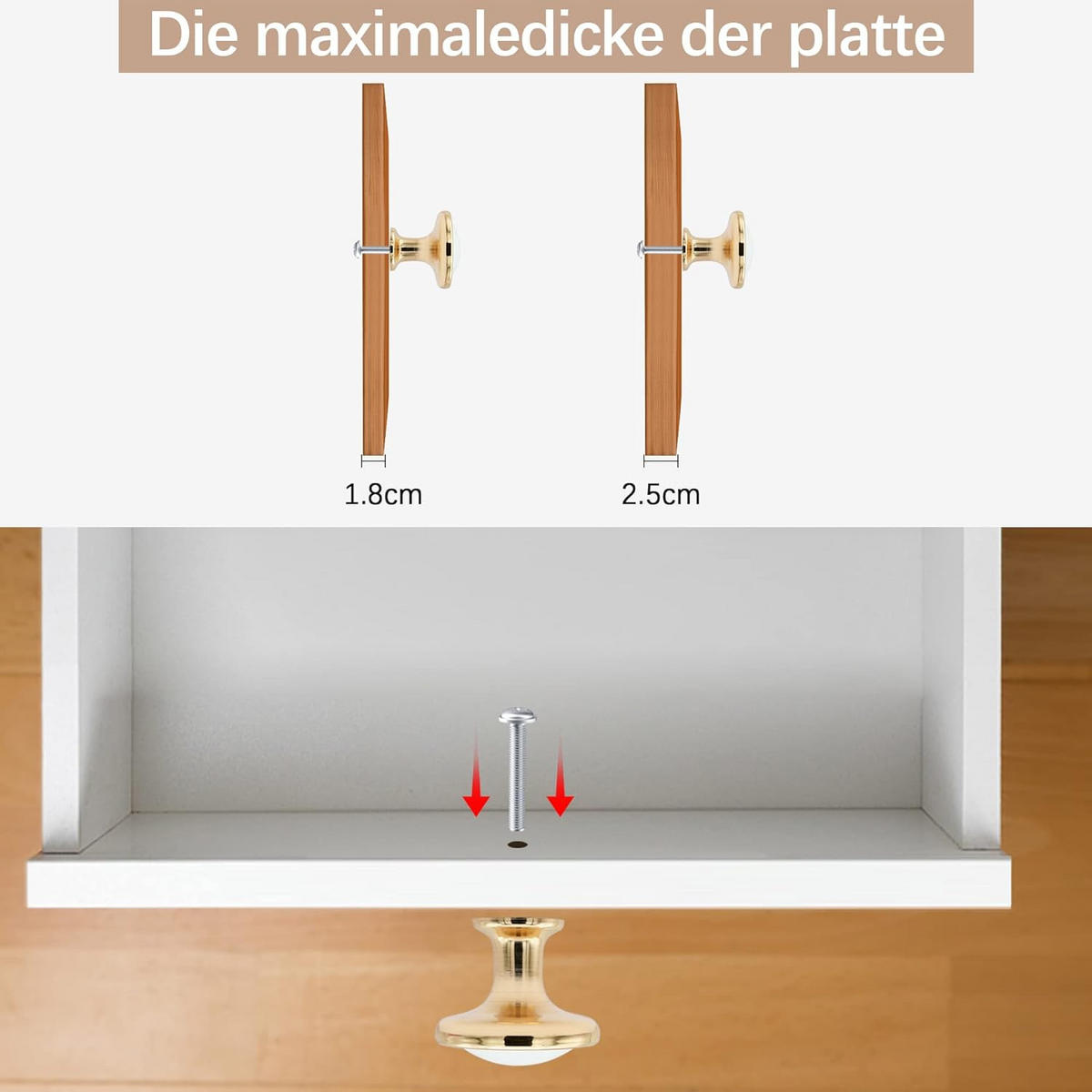 SCHRANKKNOPF Weiß Gold 4er-Set - Weiß, Metall (0.31/2.6/0.31cm)