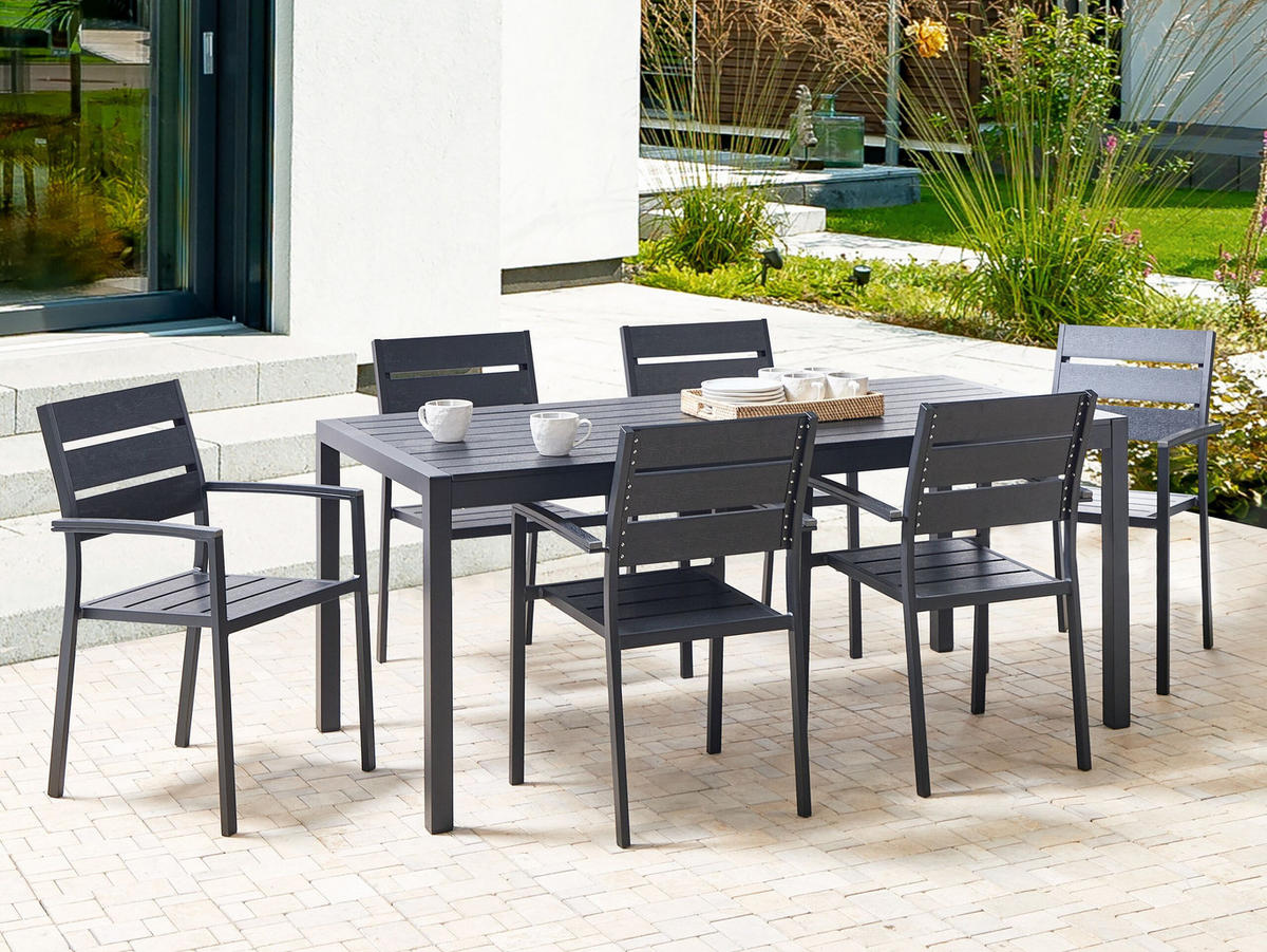 GARTENMÖBEL SET 6-Sitzer Aluminium schwarz Vernio - Schwarz, Kunststoff - Beliani