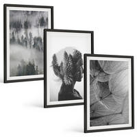 BILDER SET 3er Set - 40x60 cm Schwarzer Rahmen - Waldnebelporträt Baum Löwenzahn - Schwarz, Kunststoff (40/60cm) - TULUP