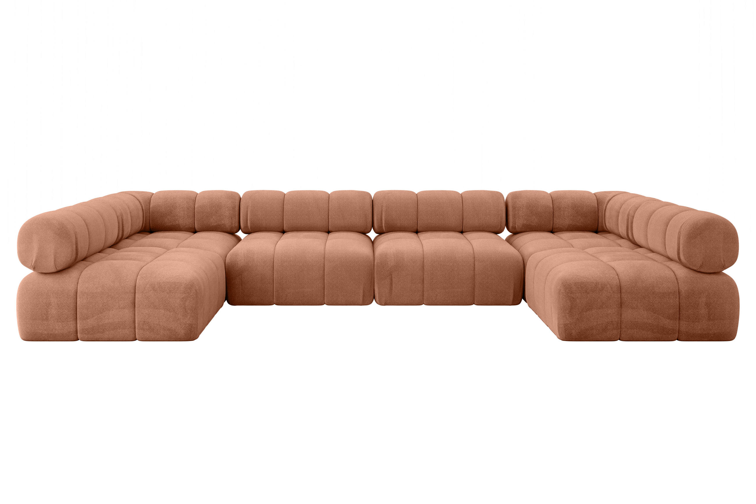 WOHNLANDSCHAFT modulares Sofa Garvo-U2 - 380x190x70 cm Apricot Velours - Koralle, Holzwerkstoff/Textil (380/70/190cm) - ALTDECOR