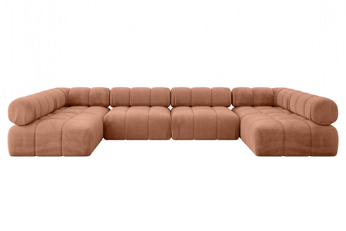 WOHNLANDSCHAFT modulares Sofa Garvo-U2 - 380x190x70 cm Apricot Velours - Koralle, Holzwerkstoff/Textil (380/70/190cm) - ALTDECOR