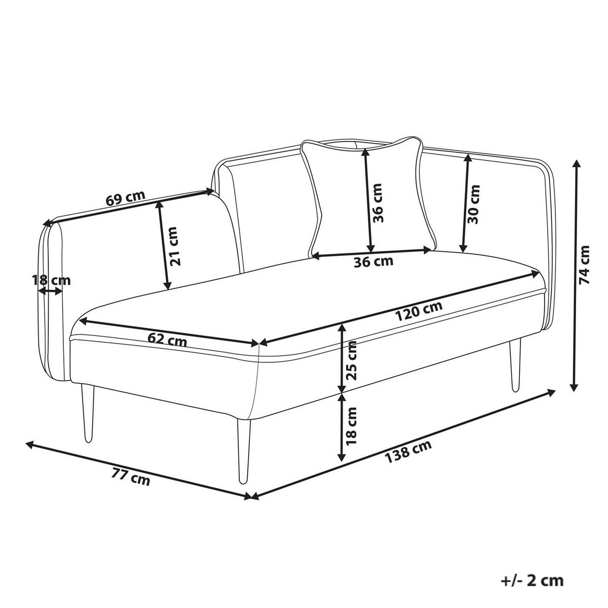 ČALOUNĚNÉ LEHÁTKO CHAISE LONGUE PRAVOSTRANNÉ Látka Světle hnědé Chevannes - černá/hnědá, textil (138/74/77cm) - Beliani