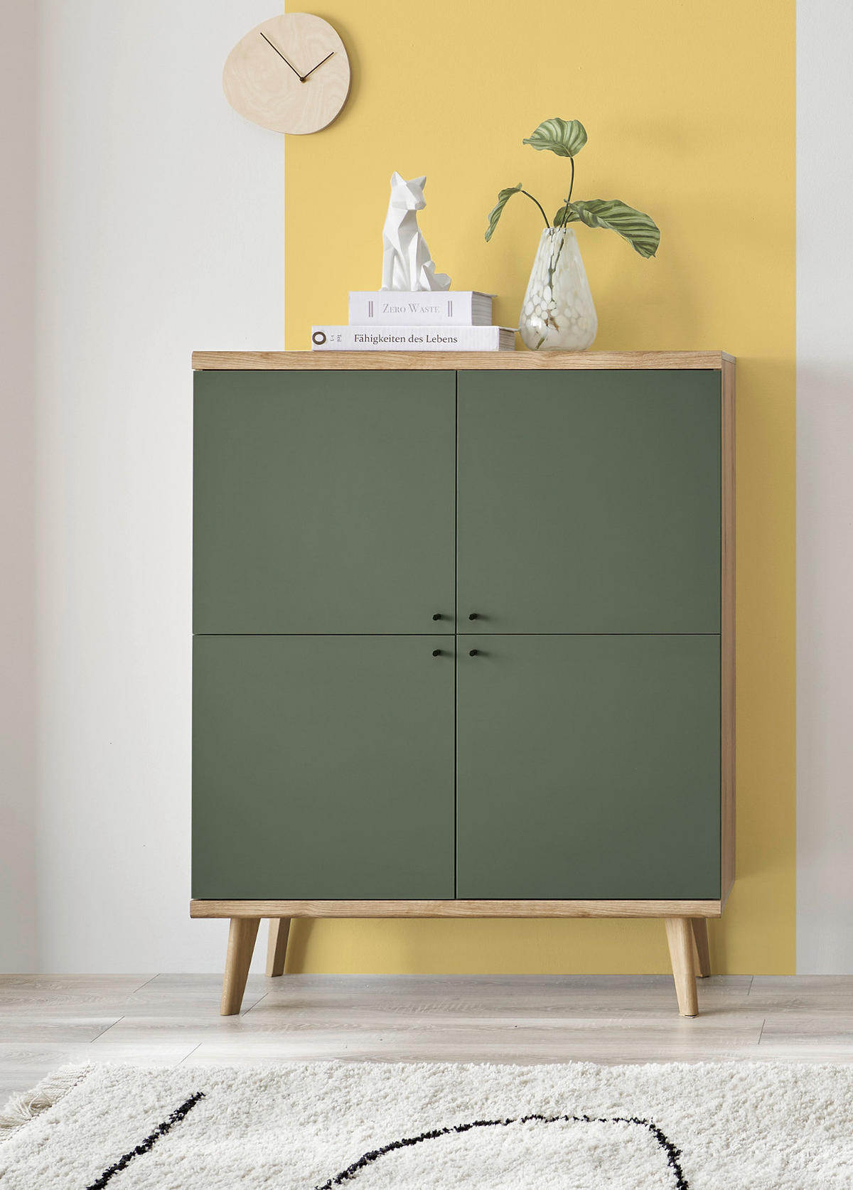 HIGHBOARD Salbei grün, Eiche Evoke, skandinavisch 107 cm, Kommode mit viel Stauraum - Salbeigrün/Eichefarben, Holz/Holzwerkstoff (107/134/40cm) - Furn.Design