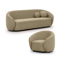 SITZGARNITUR 3+1 Roundi Beige Bouclé - Beige/Schwarz, Holz/Kunststoff (208/76/80cm) - S-Style Möbel