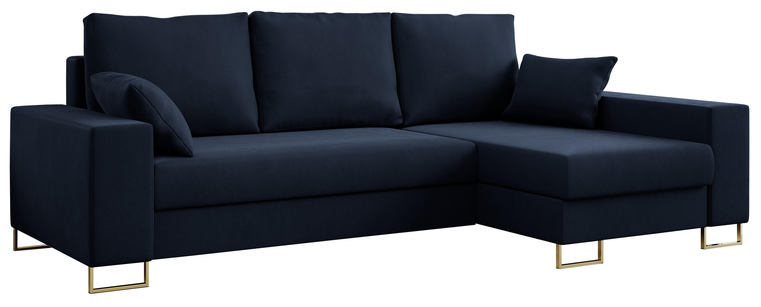 ECKSOFA Dorian Velvet Dunkelblau - Goldfarben/Dunkelblau, Textil/Metall (242/138cm) - MKS