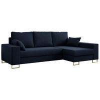 ECKSOFA Dorian Velvet Dunkelblau - Goldfarben/Dunkelblau, Textil/Metall (242/138cm) - MKS