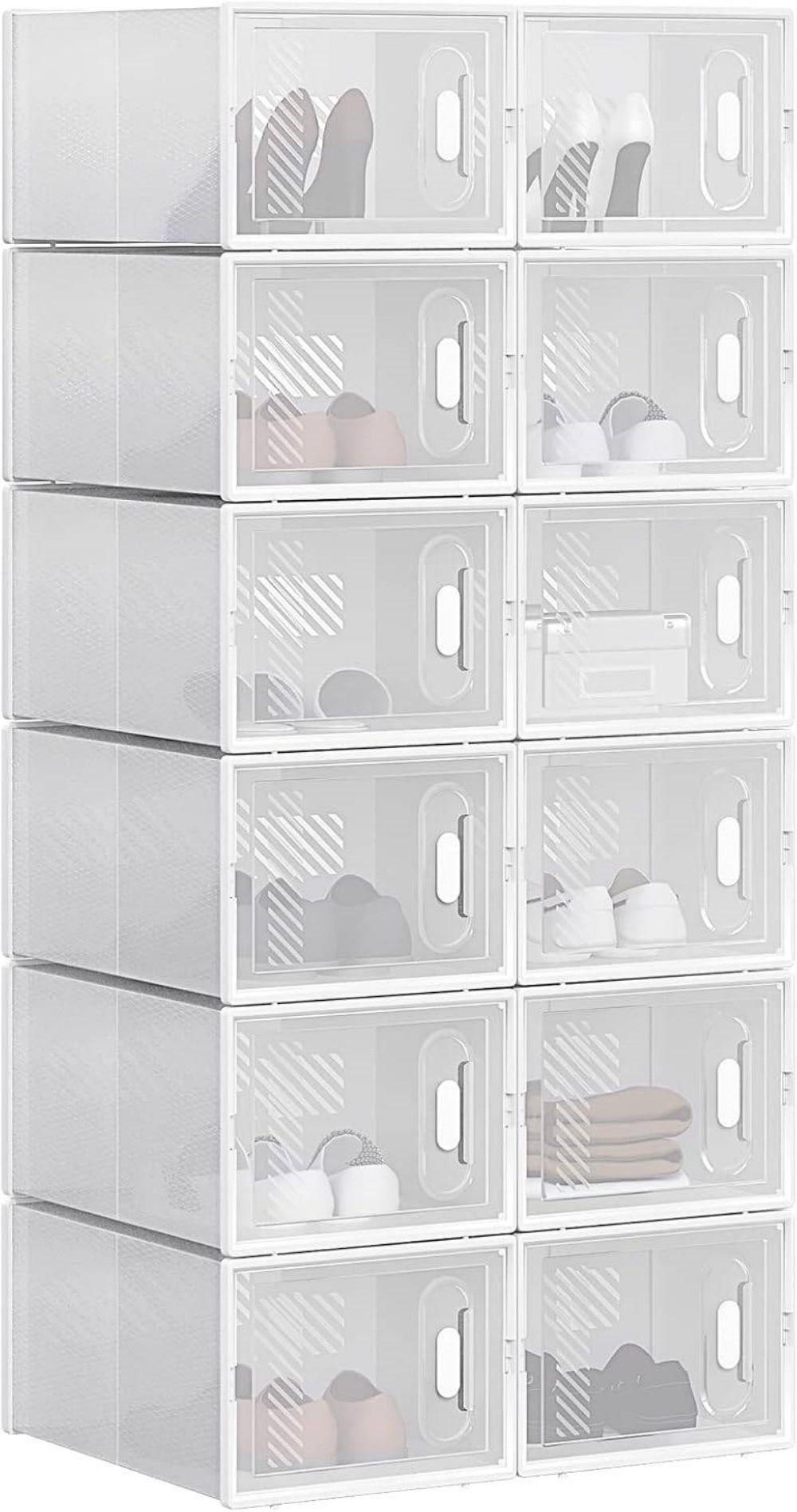 SCHUHBOX 12 St.er Set , Kunststoff - Transparent/Weiß, Kunststoff (50/111.5/35.5cm) - Woltu