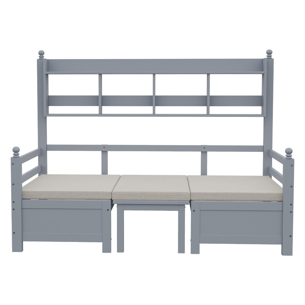 SITZBANK‑SET mit Tisch und integriertem Bücherregal 90/200 cm grau Holz - Grau, Holz (205/150.6/95cm) - OKWISH