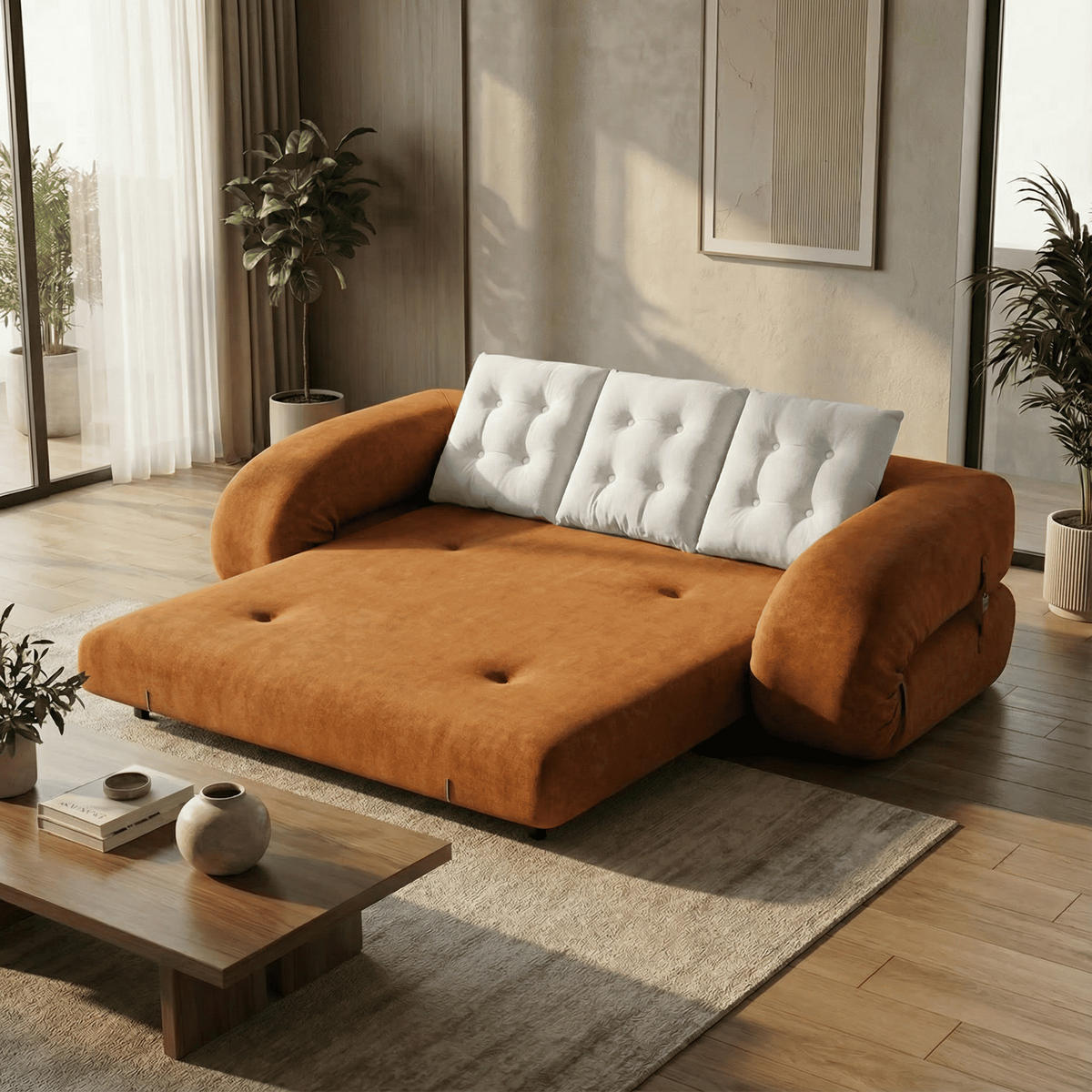 SCHLAFSOFA Okoa 2-Sitzer - Orange Weiß - Orange, Textil (160/60/120cm) - COCO Living