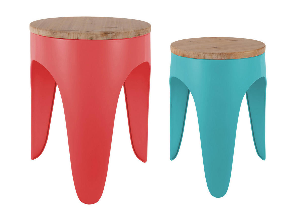 HOCKER Set Double 30/30/40.5 cm - Türkis/Pink, Metall (30/40.5/30cm) - Leitmotiv