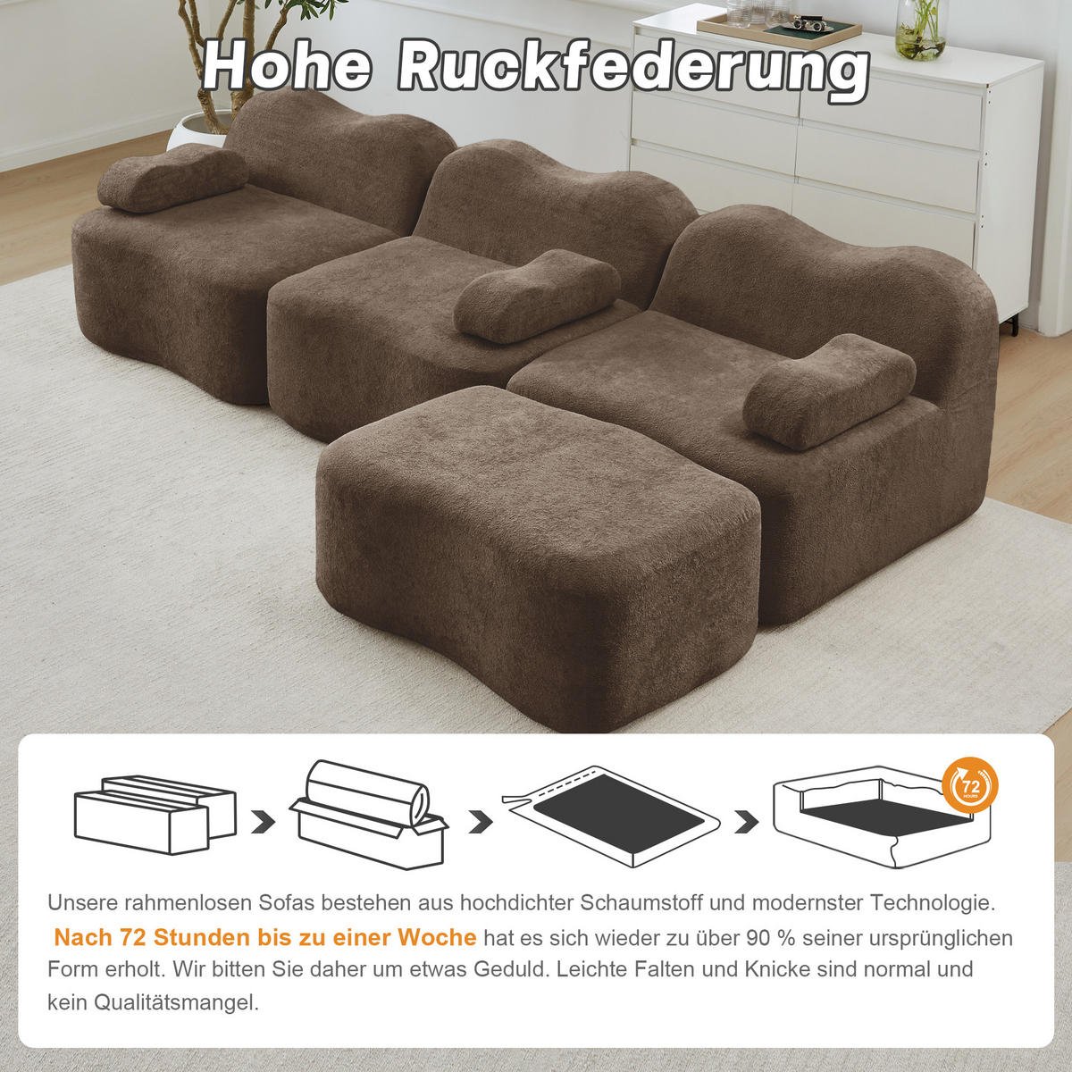 3-SITZER ECKSOFA Samt Braun mit Hocker - Braun, Textil (288/167cm) - WISHDOR
