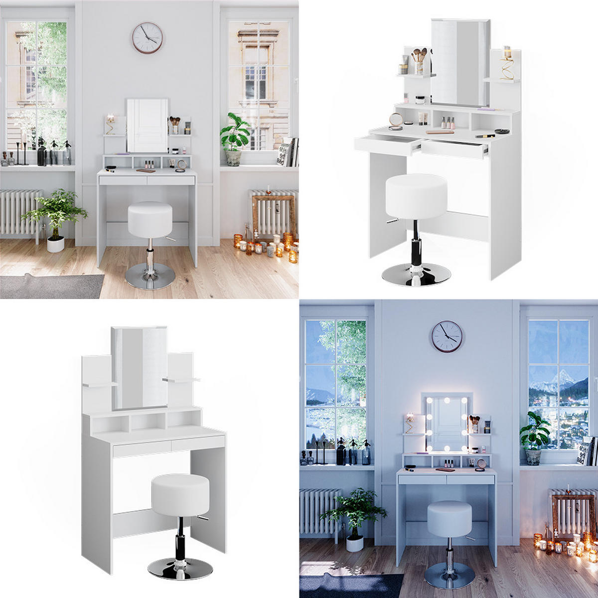 SCHMINKTISCH Ania Weiß 80 cm mit Hocker - Weiß, Holzwerkstoff (80/139.6/40cm) - Vicco