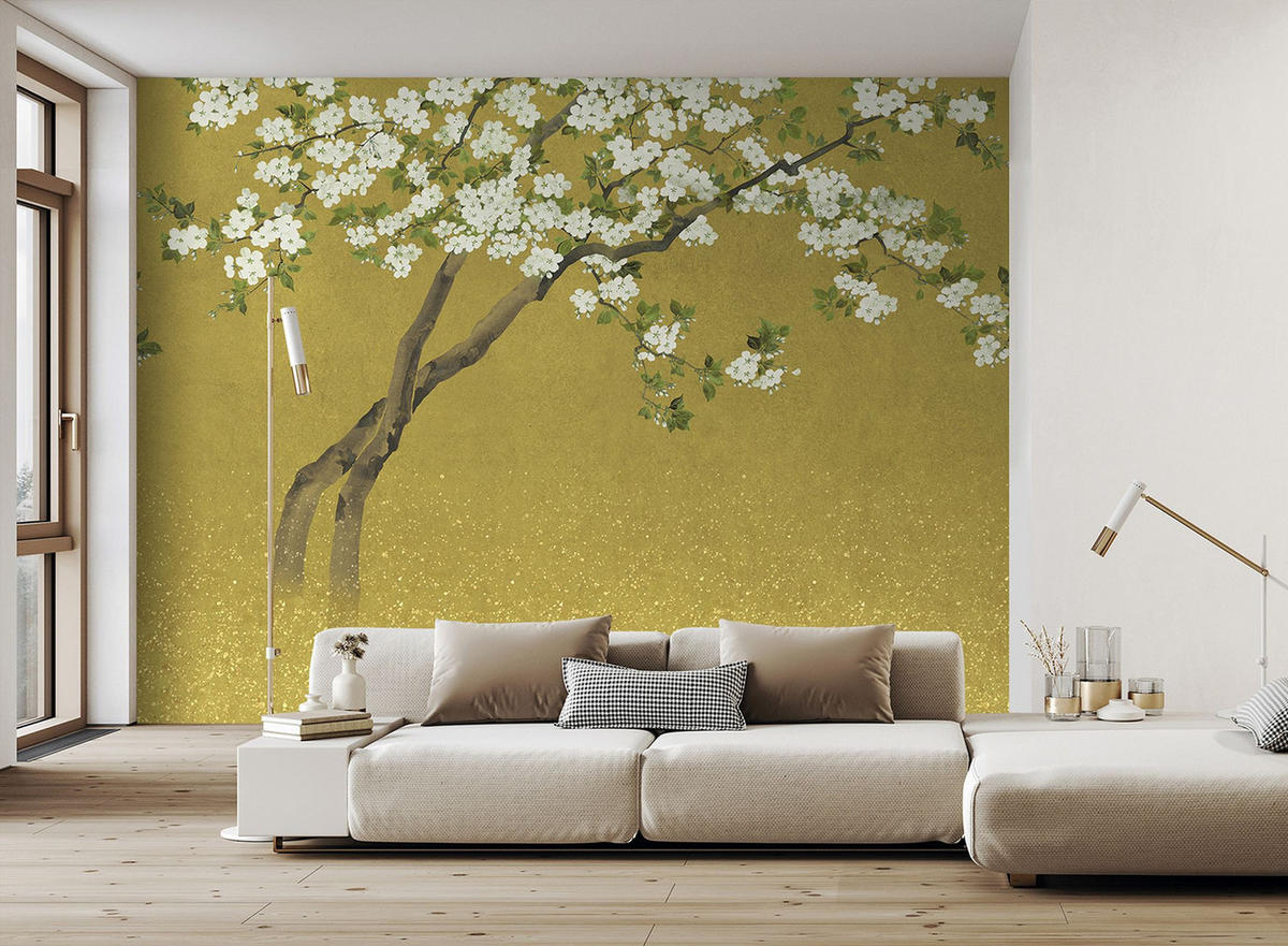 FOTOTAPETE Kirschblüten 371 x 280 cm - Gelb, Papier (371/280cm) - Sanders & Sanders