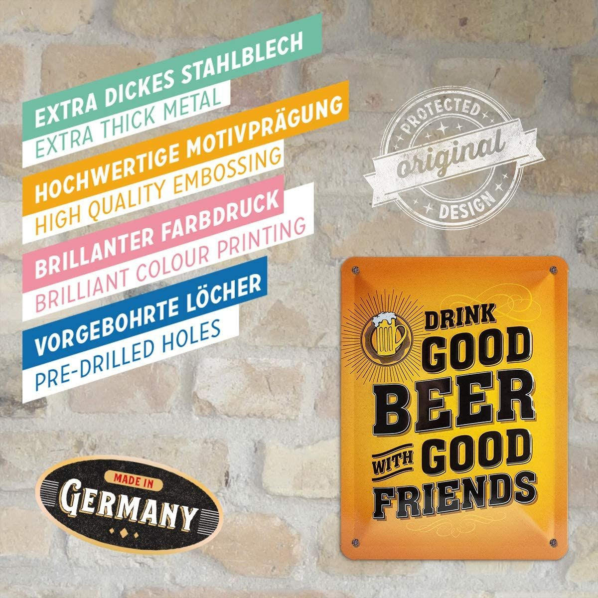 BLECHSCHILD 15/20 cm Word Up Drink Good Beer - Multicolor, Metall (15/20/0.5cm) - Nostalgic-Art
