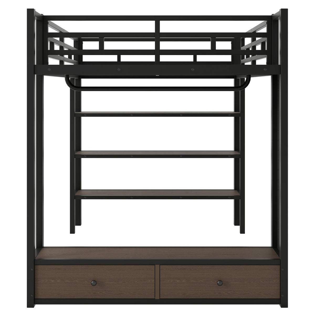 HOCHBETT aus Metall und MDF 140x200 cm Schwarz mit offenem Kleiderschrank und LED-Beleuchtung - Schwarz, Holzwerkstoff (140/200cm) - IVMEU