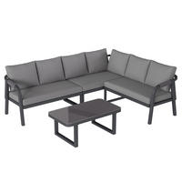 GARTENMÖBEL-SET 6 Personen Ecksofa Couchtisch Stahl Grau - Grau, Textil - FLIEKS