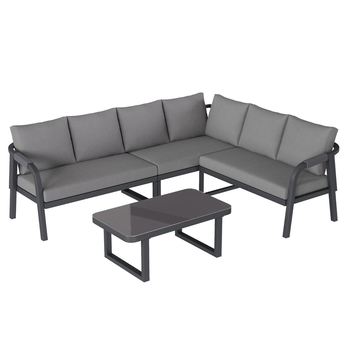 GARTENMÖBEL-SET 6 Personen Ecksofa Couchtisch Stahl Grau - Grau, Textil - FLIEKS
