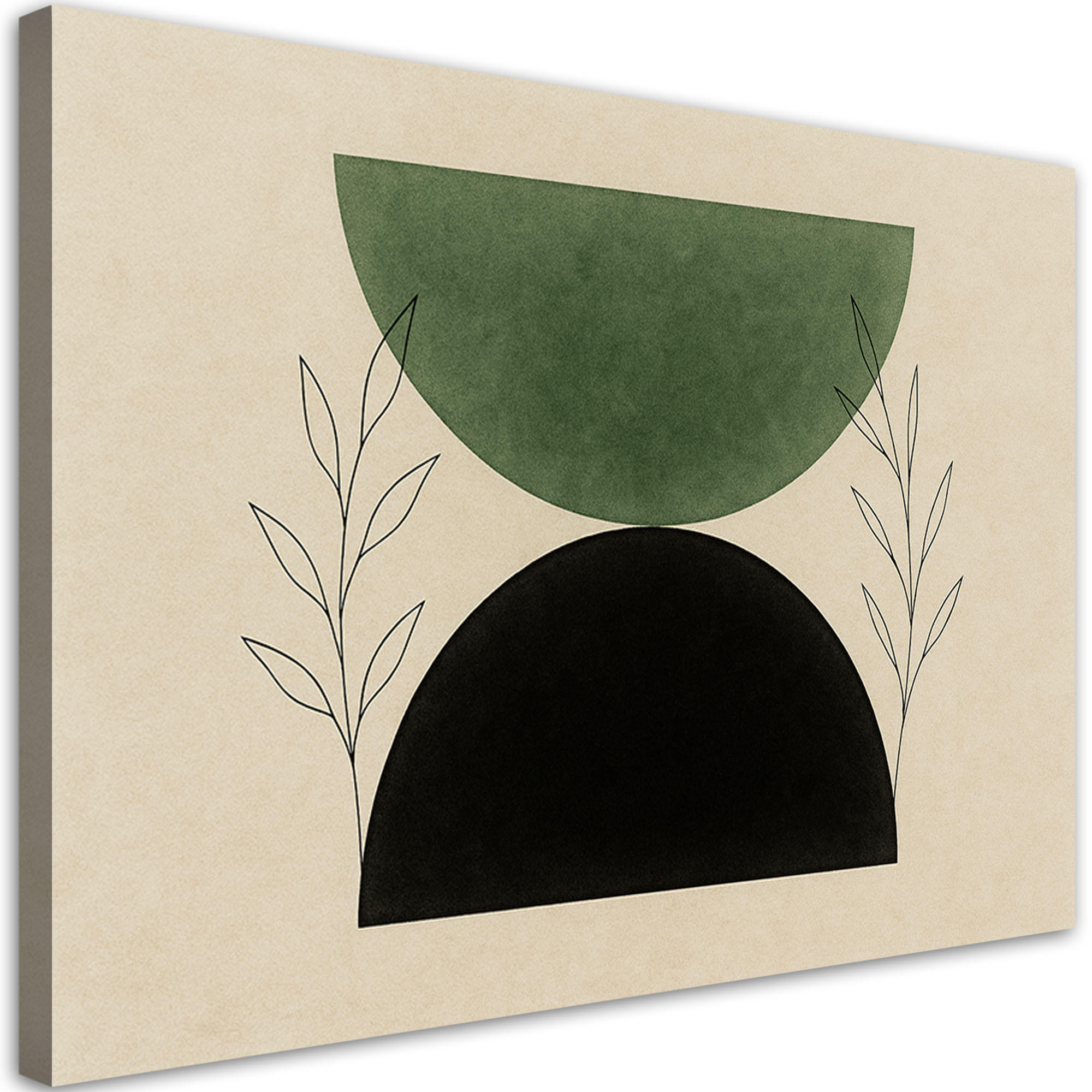 LEINWANDBILD Halbkreise Minimalismus Botanik Grün 120x80cm - Beige, Textil (120/80cm) - Feeby