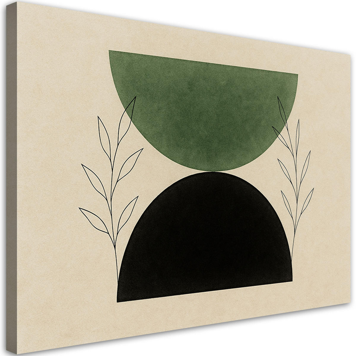 LEINWANDBILD Halbkreise Minimalismus Botanik Grün 120x80cm - Beige, Textil (120/80cm) - Feeby