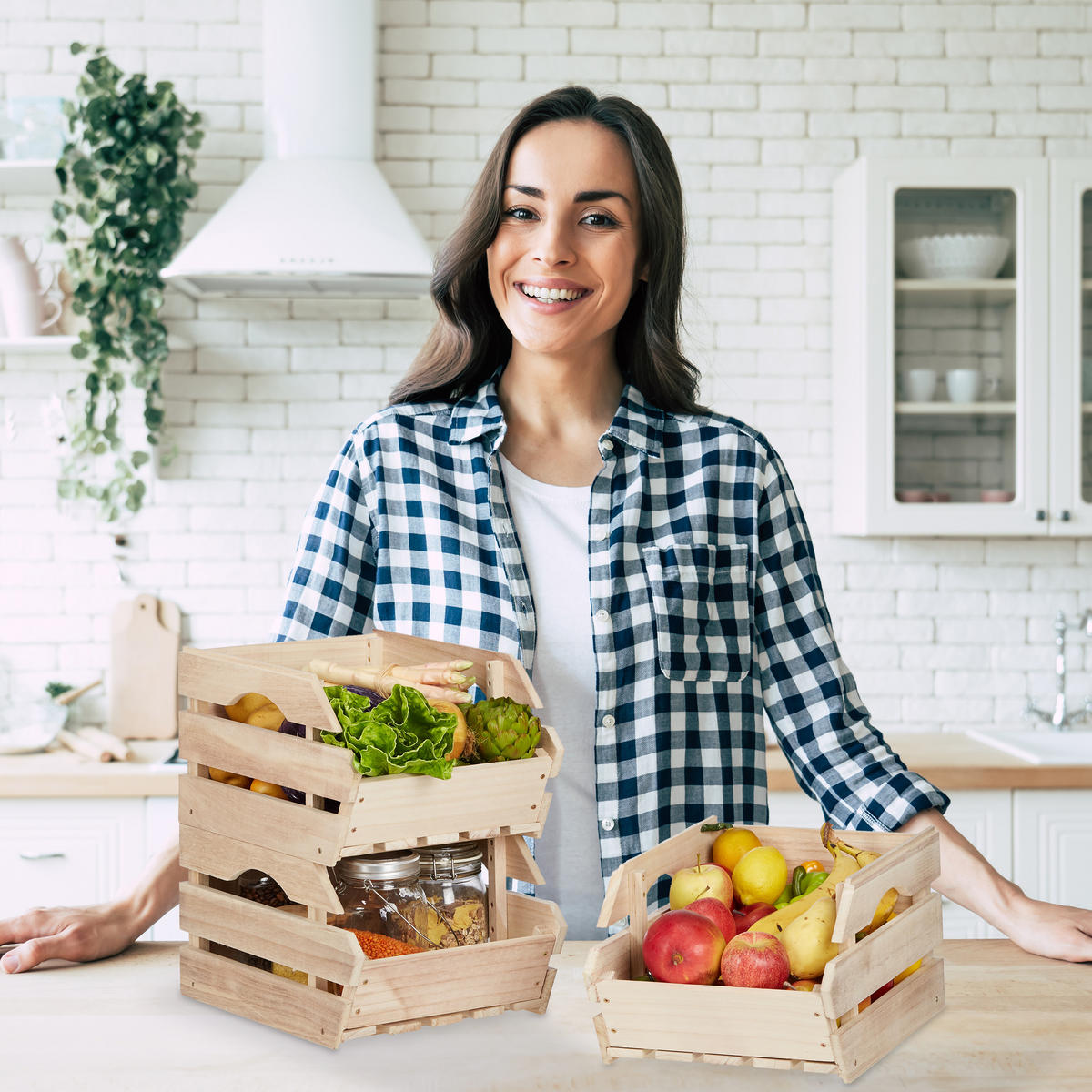 STAPPELKISTEN - Hellbraun, Holz (27.5/20/38cm) - Relaxdays